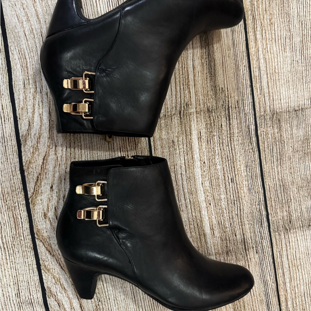Sam Edelman Black Ankle Boots with Gold Buckles